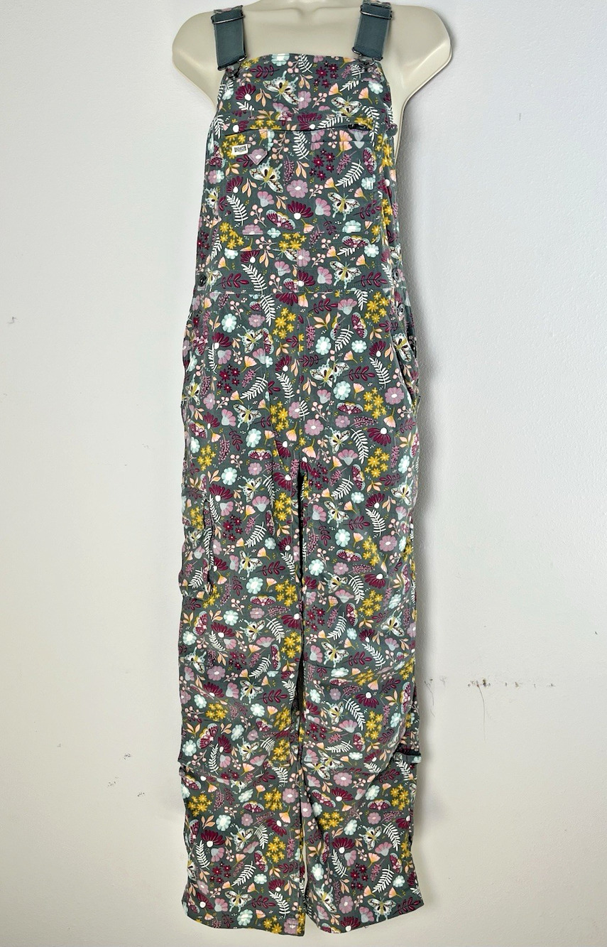 Duluth Trading Heirloom Garden Bib Overalls Women's XXS Small Gray Floral Farm